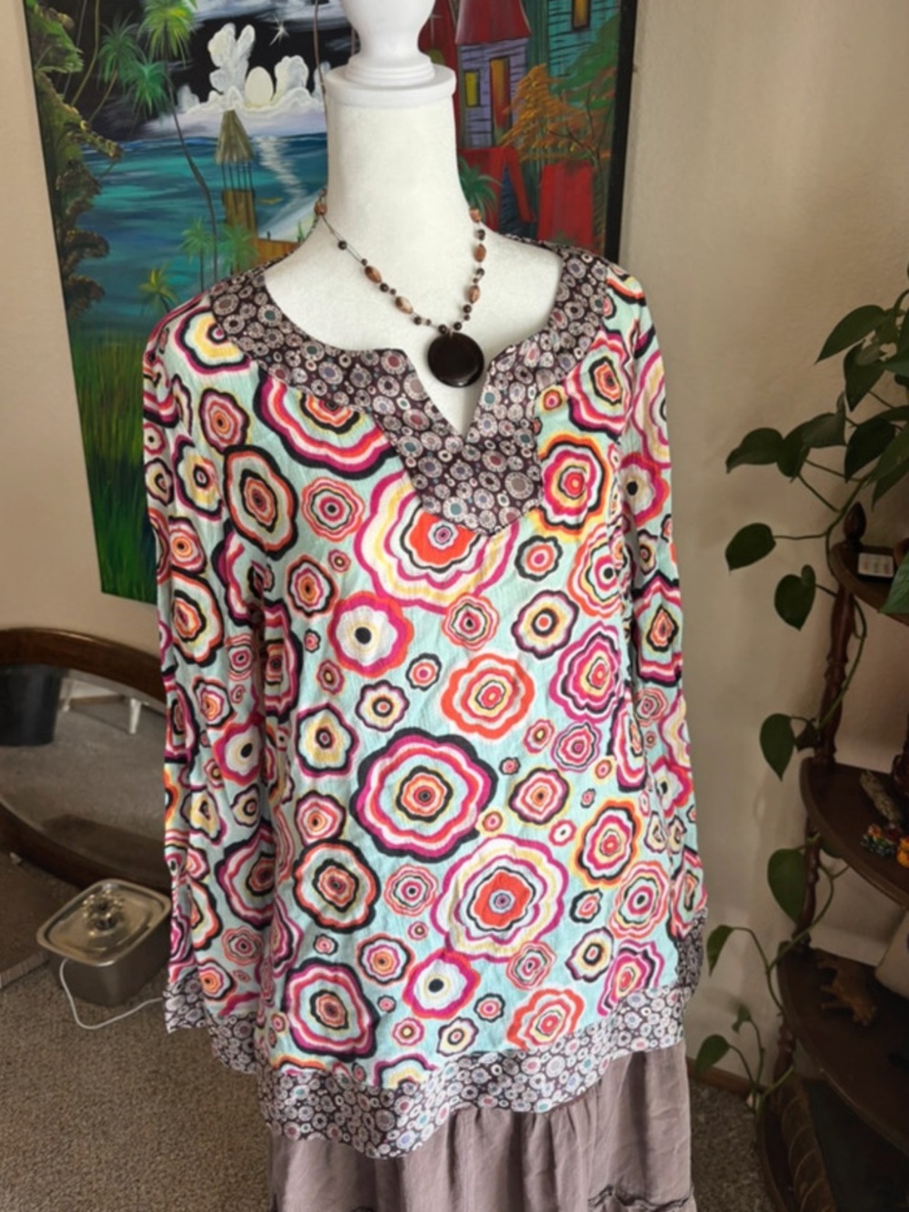 Vintage Y2K Moda International Funky Geometric Tunic Top